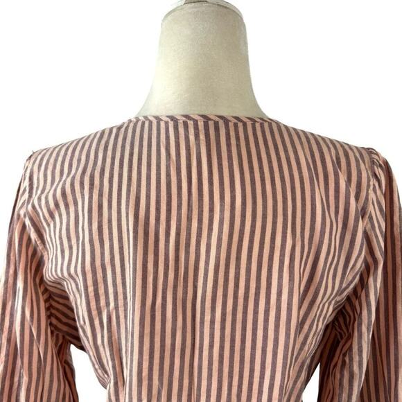 Madewell Blouse Women's Puff-Sleeve Peplum Wrap Top in Stripe Medium Mc794 - Picture 10 of 15